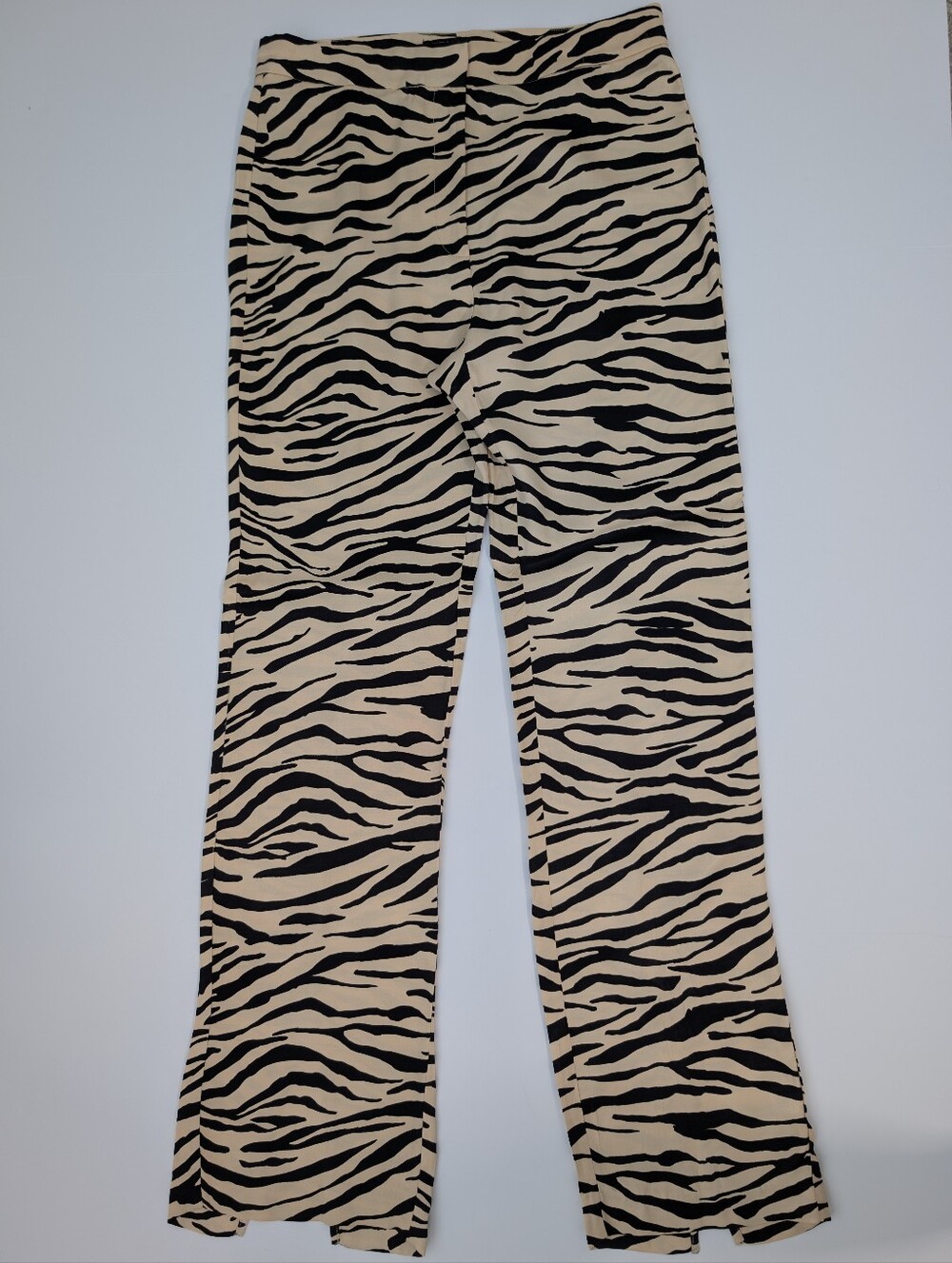 ZARA Women's Zebra Print Split Hem Straight-Leg Pants Viscose Beige Black S - Picture 3 of 13